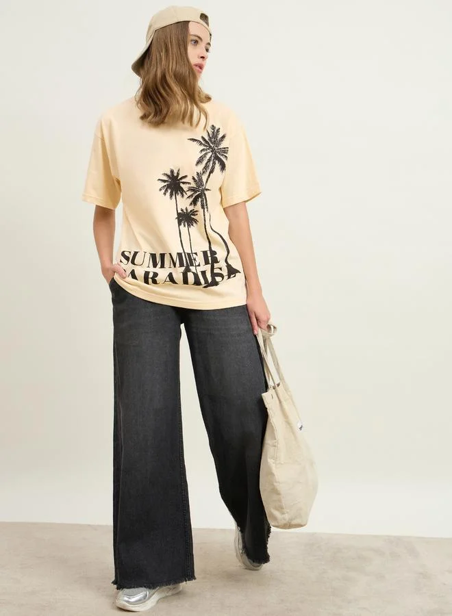 Oversized Summer Paradise Graphic Dropped Shoulder T-Shirt