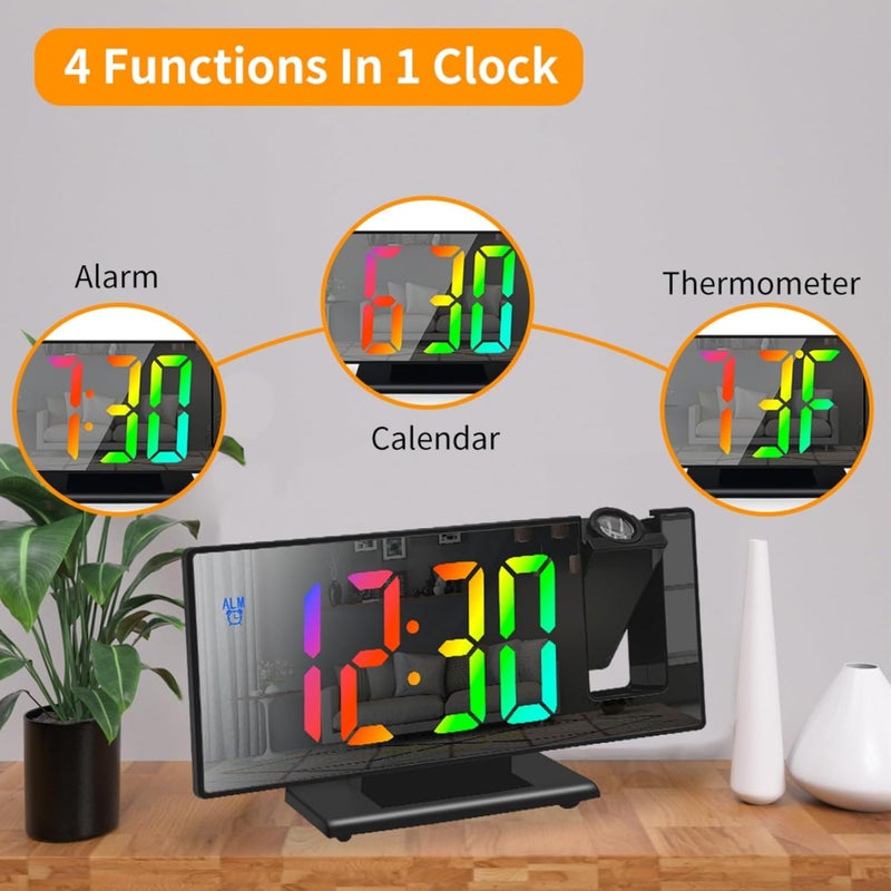 Petilleur Projection Alarm Clock for Bedroom, Digital Smart Clock with 180° Rotatable Projector, 3 Level Brightness Dimmer, Clear LED Color Display, Digital Alarm Clock for Bedroom - Image 4
