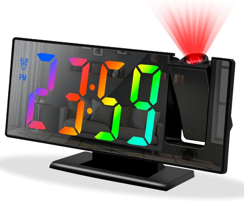 Petilleur Projection Alarm Clock for Bedroom, Digital Smart Clock with 180° Rotatable Projector, 3 Level Brightness Dimmer, Clear LED Color Display, Digital Alarm Clock for Bedroom - Image 1