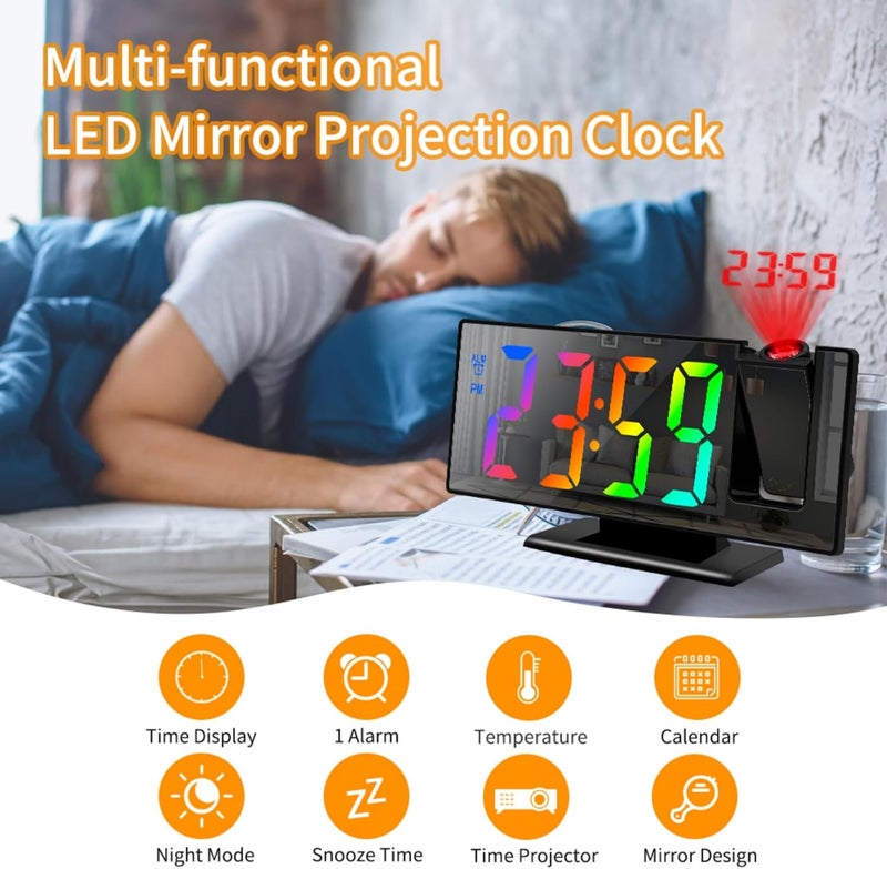 Petilleur Projection Alarm Clock for Bedroom, Digital Smart Clock with 180° Rotatable Projector, 3 Level Brightness Dimmer, Clear LED Color Display, Digital Alarm Clock for Bedroom - Image 5