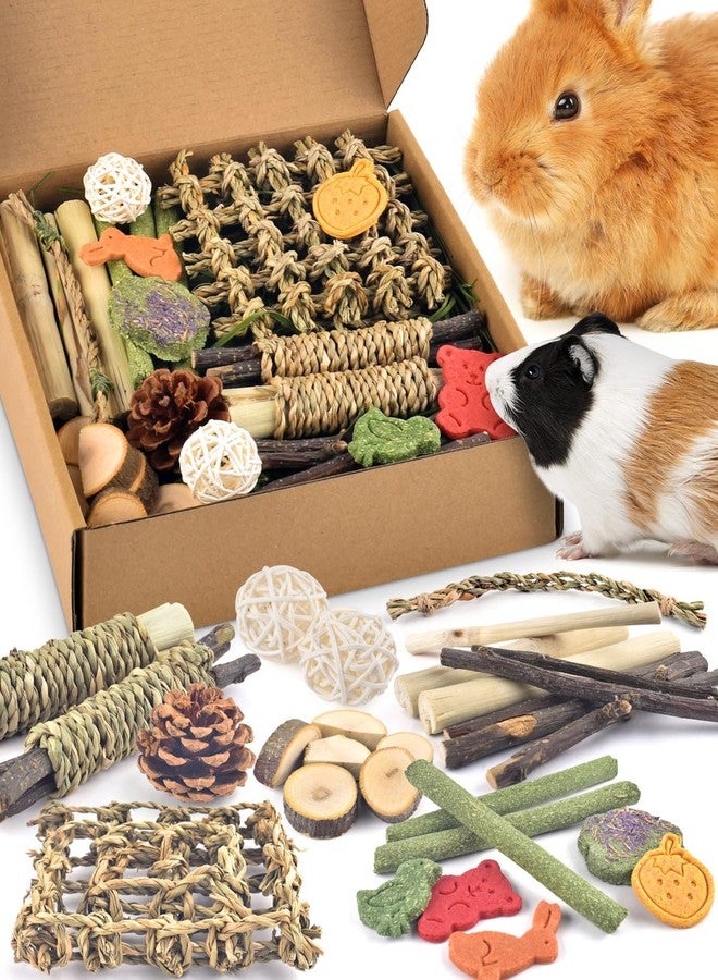 Bissap Rabbit Chew Toy, Natural Bunny Treats Snacks with Timothy Hay Water Grass Mat Chewing Bamboo Apple Sticks Box for Guinea Pigs Chinchillas Hamsters Gerbils and Other Small Pets Teeth Grinding - Image 1