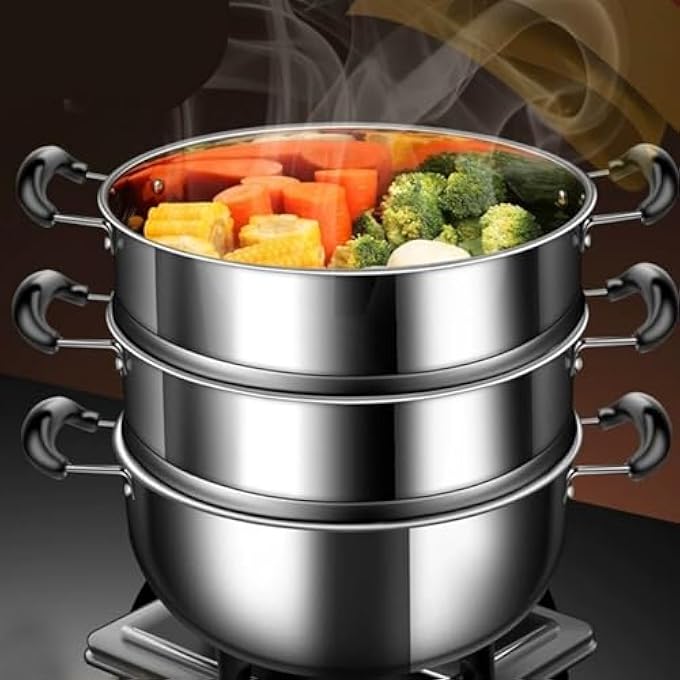 قدر بخار من الفولاذ المقاوم للصدأ، مقلاة بخار من الفولاذ المقاوم للصدأ، درج بخار، أدوات طهي المطبخ للكعك والمعجنات والبيض والمأكولات البحرية والوجبات والحلويات والألياف والشوربة المنزلية اليومية - Image 4
