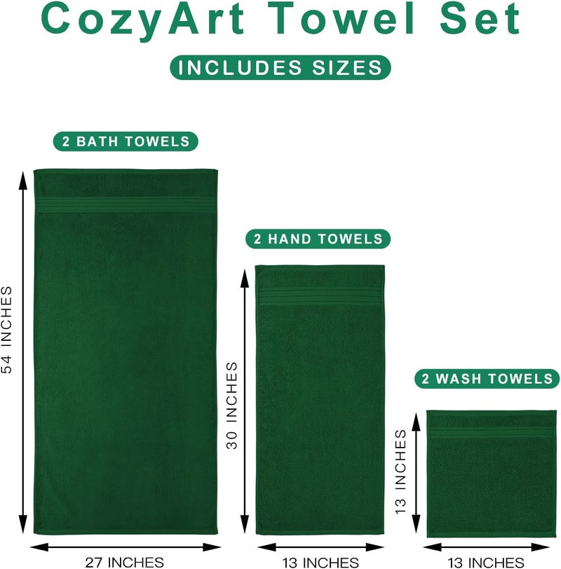 COZYART طقم مناشف استحمام خضراء رسمية 6 قطع، فاخرة 100% قطن تركي 650 جرام لكل متر مربع بجودة الفنادق، ناعمة، ماصة، أطقم مناشف للحمام | 2 منشفة استحمام 2 منشفة يد 2 قطعة قماش للغسيل - Image 4