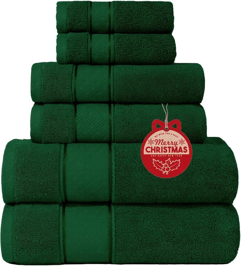 COZYART طقم مناشف استحمام خضراء رسمية 6 قطع، فاخرة 100% قطن تركي 650 جرام لكل متر مربع بجودة الفنادق، ناعمة، ماصة، أطقم مناشف للحمام | 2 منشفة استحمام 2 منشفة يد 2 قطعة قماش للغسيل - Image 1