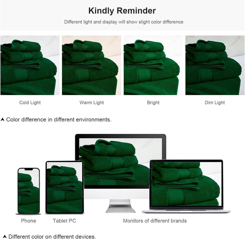 COZYART طقم مناشف استحمام خضراء رسمية 6 قطع، فاخرة 100% قطن تركي 650 جرام لكل متر مربع بجودة الفنادق، ناعمة، ماصة، أطقم مناشف للحمام | 2 منشفة استحمام 2 منشفة يد 2 قطعة قماش للغسيل - Image 5