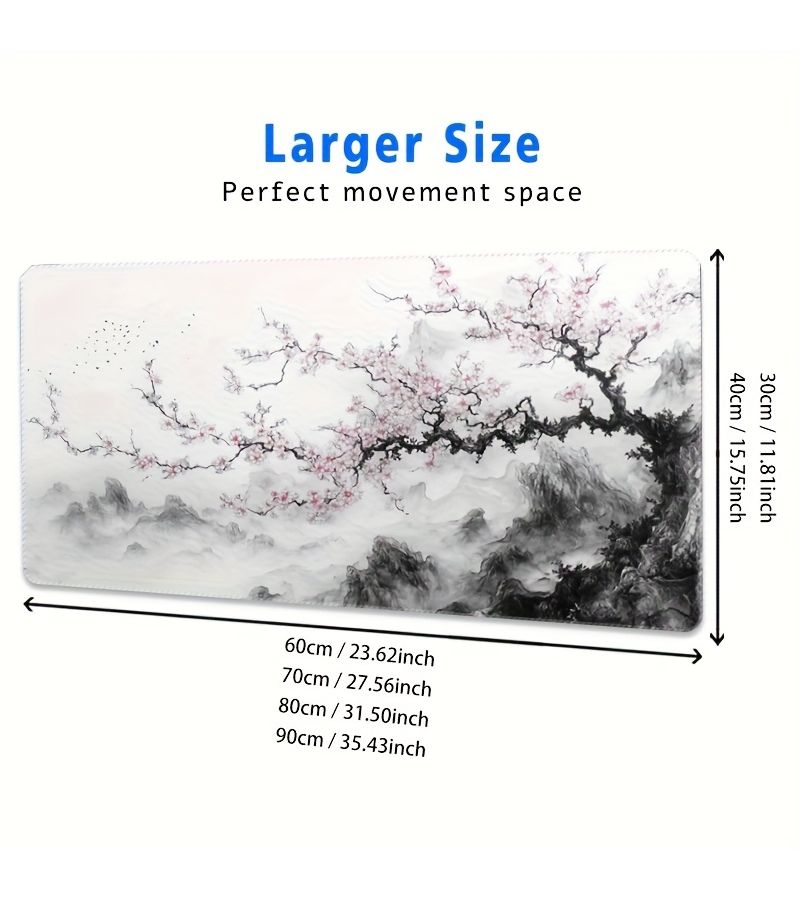 لوحة ماوس ألعاب كبيرة ممتدة مقاس 19.6 × 39.3 بوصة، بتصميم أزهار الكرز والغيوم، قاعدة مطاطية غير قابلة للانزلاق، مناسبة للإعدادات المكتبية والمنزلية، متوافقة مع لوحة المفاتيح والماوس. - Image 3