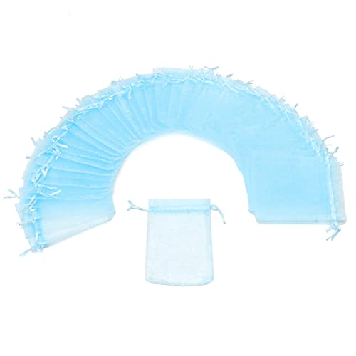 Bezall 50Pcs Organza Bags 3x4 inch, Sky Blue Baby Shower Favor Bags, Small Drawstring Mesh Jewelry Gift Pouches Wedding Party Candy Bag - Image 2
