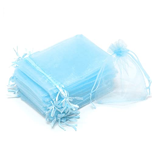 Bezall 50Pcs Organza Bags 3x4 inch, Sky Blue Baby Shower Favor Bags, Small Drawstring Mesh Jewelry Gift Pouches Wedding Party Candy Bag - Image 1