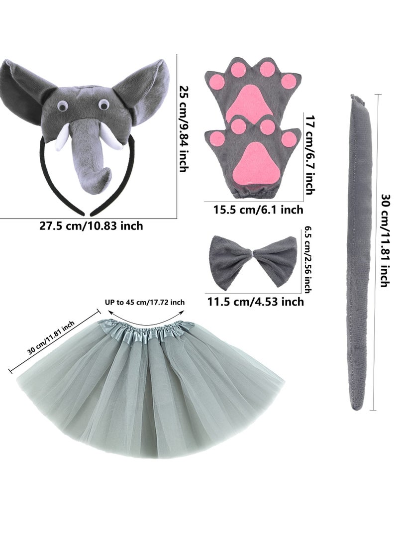 KASTWAVE 5 Pieces Elephant Costume Set, Elephant Ears, Headband, Nose, Tail , Bow Tie, Tutu Skirt, Animal Fancy Dress Costume Kit, Suitable for Party Cosplay Costume - Image 2