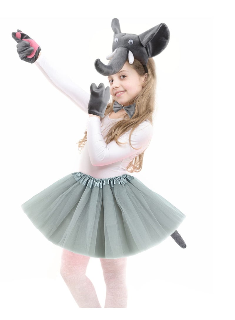 KASTWAVE 5 Pieces Elephant Costume Set, Elephant Ears, Headband, Nose, Tail , Bow Tie, Tutu Skirt, Animal Fancy Dress Costume Kit, Suitable for Party Cosplay Costume - Image 3