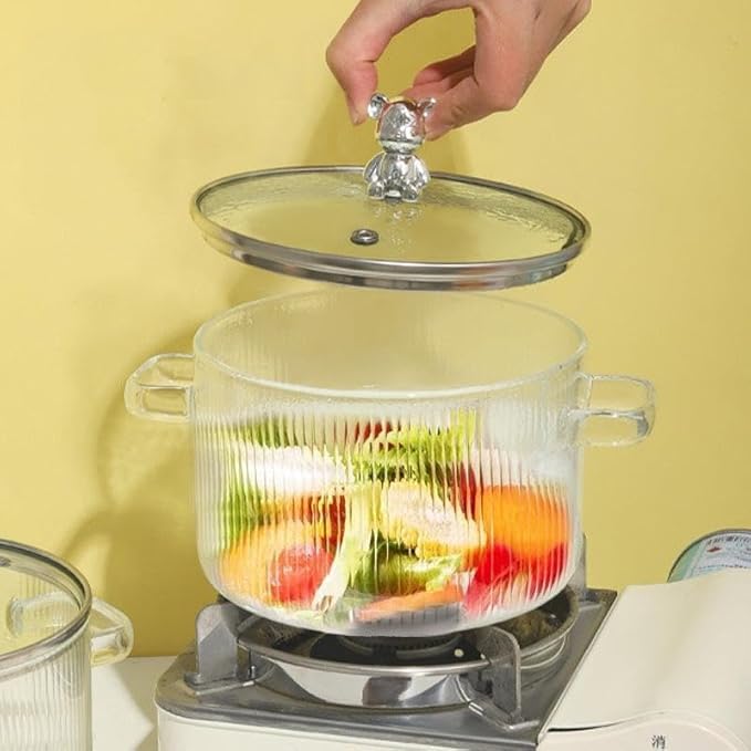 Le Chiic 16L Heat Resistant Stovetop Cooking Pot with Lid Clear High Borosilicate Glass Stew Soup Pot Durable Safe Ideal for Cooking Serving and Steaming Pack of 1 - Image 2