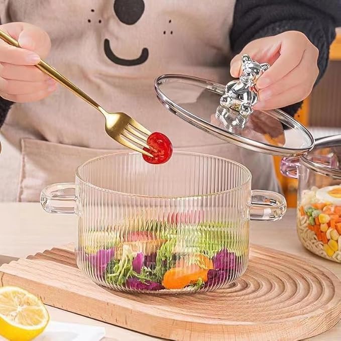 Le Chiic 16L Heat Resistant Stovetop Cooking Pot with Lid Clear High Borosilicate Glass Stew Soup Pot Durable Safe Ideal for Cooking Serving and Steaming Pack of 1 - Image 3