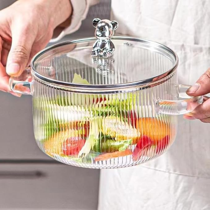 Le Chiic 16L Heat Resistant Stovetop Cooking Pot with Lid Clear High Borosilicate Glass Stew Soup Pot Durable Safe Ideal for Cooking Serving and Steaming Pack of 1 - Image 1