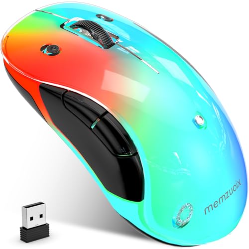 memzuoix 2.4G Aesthetic Wireless Mouse - Customizable Covers & LED Mood Lighting - Rechargeable Ergonomic Design, 5 Buttons, 1200 DPI for Office, Laptop, Mac - White - Image 1