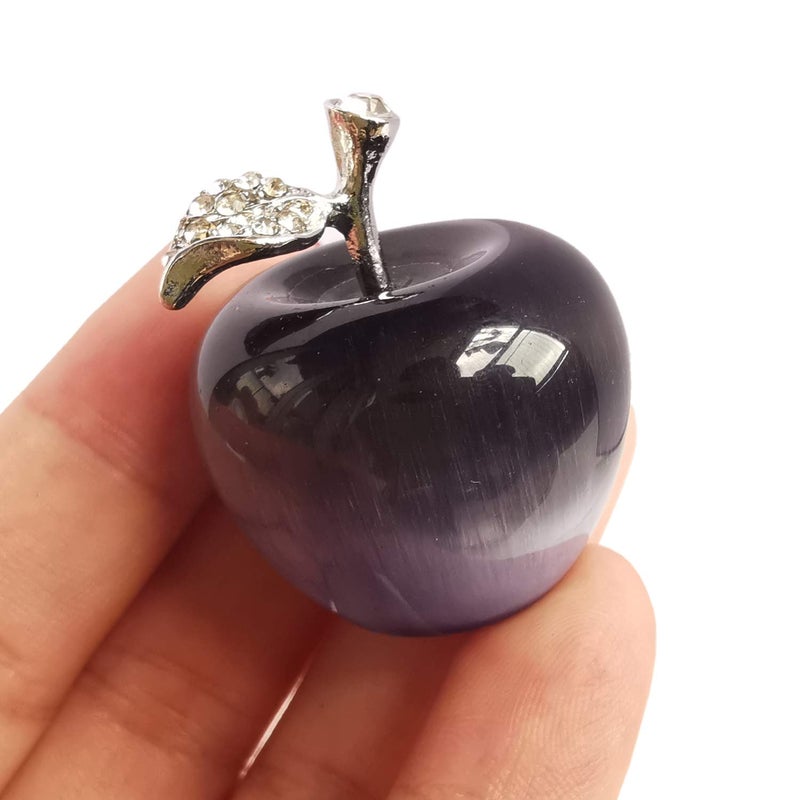 Bacatgem 1 Pcs Purple Cat's Eye Stone Apple Crystals and Healing Stones Figurines Collectibles,1.18Inchs Room Decor Christmas Decorations Office Gifts - Image 3