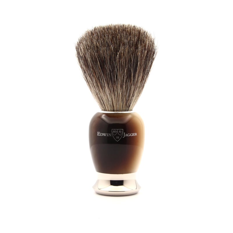 Edwin Jagger Simulated Horn Pure Badger Hair Shaving Brush with Nickel Plated Collar and End Cap - Image 2