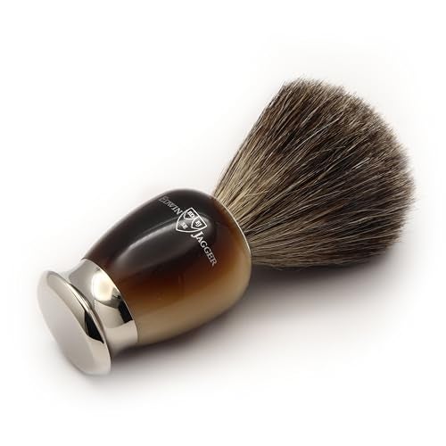 Edwin Jagger Simulated Horn Pure Badger Hair Shaving Brush with Nickel Plated Collar and End Cap - Image 3