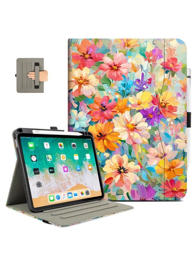 Vimorco Leather Case for iPad Air 4th/5th 10.9, for iPad Air 11 6th M2, for iPad Pro 11 inch 4th/3rd/2nd/1st Generation Cover,Pencil Holder&Handle&Pocket,Multiple Stand Protector, Oil Painting Flowers - Image 1