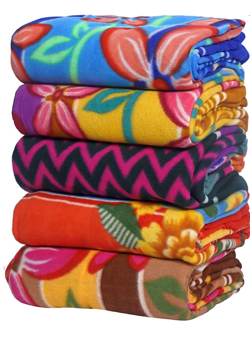 Goyal's Printed Fleece Warm Double Bed All Season Blanket 85 x 88 Inches 250 Thread Count - Multicolor (Pack of 5) - Image 1