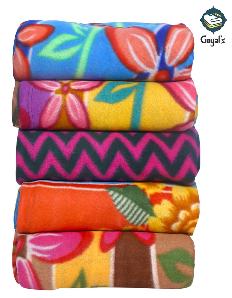 Goyal's Printed Fleece Warm Double Bed All Season Blanket 85 x 88 Inches 250 Thread Count - Multicolor (Pack of 5) - Image 5