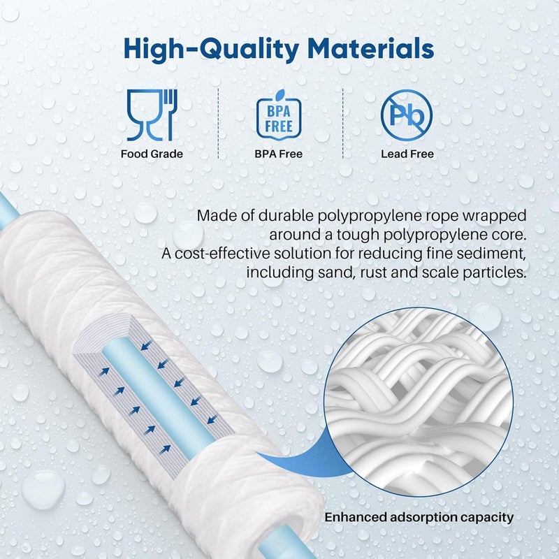 Pure Plus PUREPLUS 5 Micron 10"x2.5" Whole House String Wound Sediment Filter for Well Water, Replacement Cartridge for Universal 10 inch RO System, WP-5, Aqua-Pure AP110, CFS110, Culligan P5, WFPFC4002,4Pack - Image 5