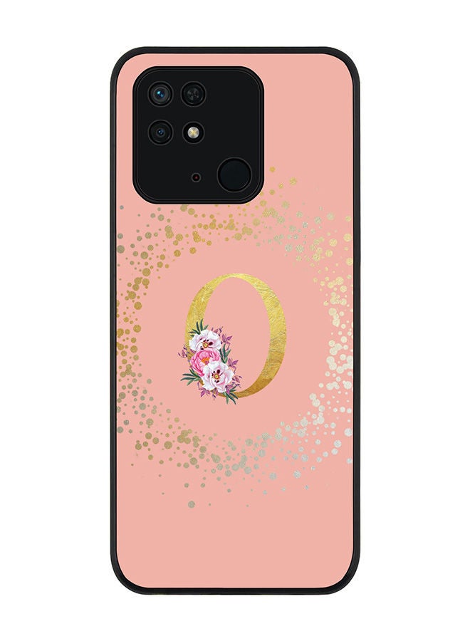 Stylizedd Rugged Black edge case for Redmi 10C 4G  Slim fit Soft Case Flexible Rubber Edges Anti Drop TPU Gel Thin Cover - Custom Monogram Initial Letter Floral Pattern Alphabet - O (Rose Pink ) - Image 1