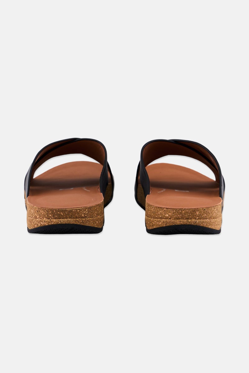 FitFlop Men Slip On Leather Slides, Black  - Image 3