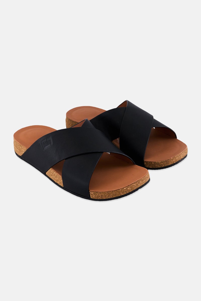 FitFlop Men Slip On Leather Slides, Black  - Image 1