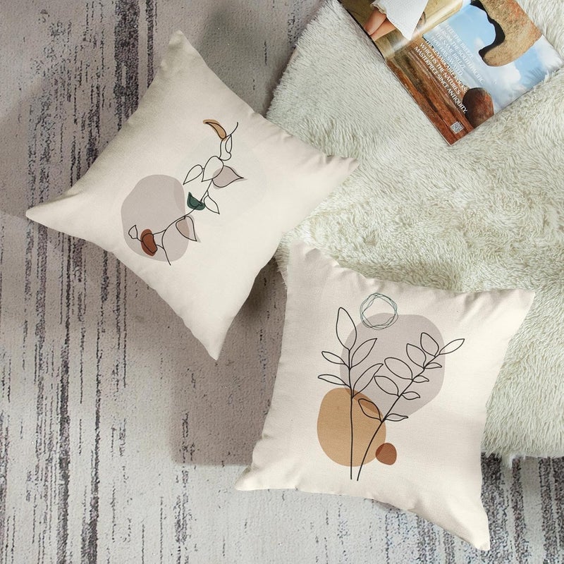 Sanwarm Throw Pillow Covers Home Decor Set of 4 Pillow Cases Decorative 20 x 20 Inches Outdoor Cushion Couch Sofa Pillowcases Botanical Boho Plant Natural Leaf - Image 3