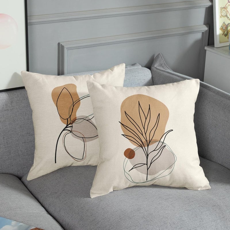 Sanwarm Throw Pillow Covers Home Decor Set of 4 Pillow Cases Decorative 20 x 20 Inches Outdoor Cushion Couch Sofa Pillowcases Botanical Boho Plant Natural Leaf - Image 4