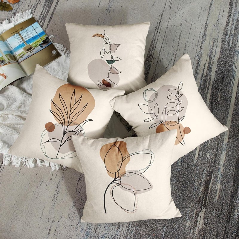 Sanwarm Throw Pillow Covers Home Decor Set of 4 Pillow Cases Decorative 20 x 20 Inches Outdoor Cushion Couch Sofa Pillowcases Botanical Boho Plant Natural Leaf - Image 2