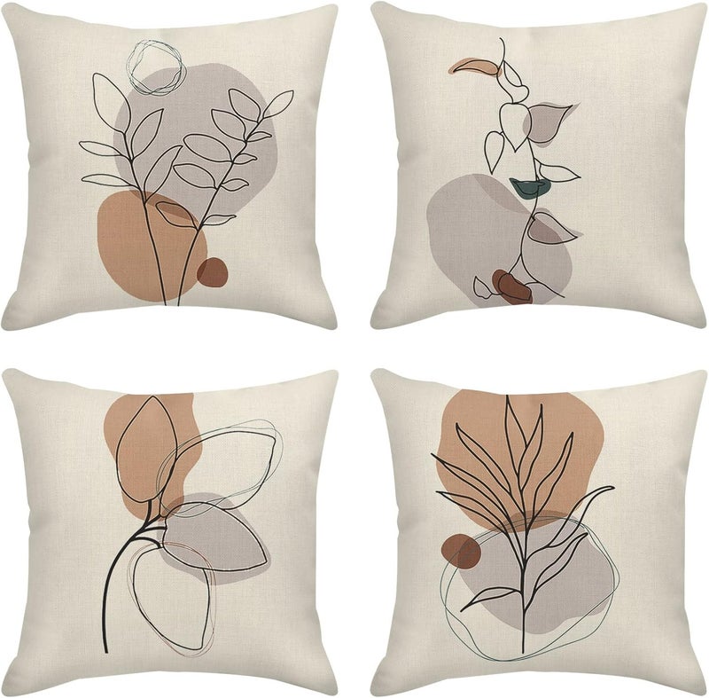 Sanwarm Throw Pillow Covers Home Decor Set of 4 Pillow Cases Decorative 20 x 20 Inches Outdoor Cushion Couch Sofa Pillowcases Botanical Boho Plant Natural Leaf - Image 1