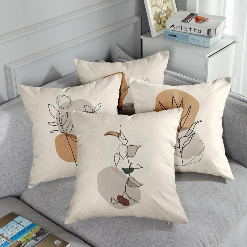 Sanwarm Throw Pillow Covers Home Decor Set of 4 Pillow Cases Decorative 20 x 20 Inches Outdoor Cushion Couch Sofa Pillowcases Botanical Boho Plant Natural Leaf - Image 5