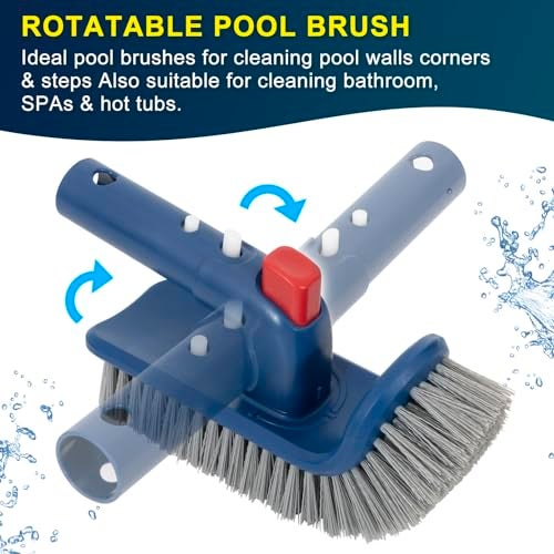 POOLAZA Deluxe Swimming Pool Cleaning Kit Including Pool Skimmer Net with Rubber Edge, 17.5" Pool Brush Head & Rotatable Pool Scrub Brush, Heavy Duty Pool Cleaning Kit Inground & Above Ground Pool (No Pole) - Image 5