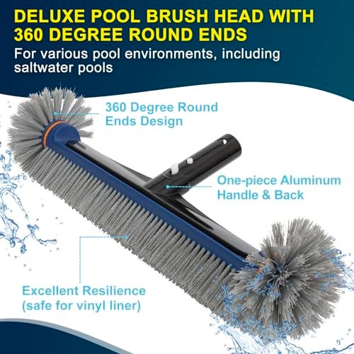 POOLAZA Deluxe Swimming Pool Cleaning Kit Including Pool Skimmer Net with Rubber Edge, 17.5" Pool Brush Head & Rotatable Pool Scrub Brush, Heavy Duty Pool Cleaning Kit Inground & Above Ground Pool (No Pole) - Image 4