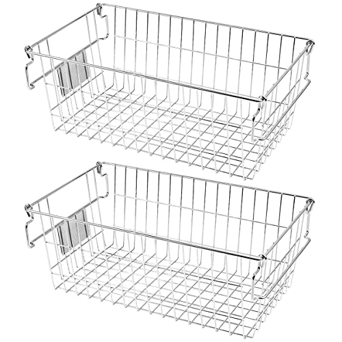 Orgneas Stackable Chest Freezer Baskets Organizer Bins Metal Wire Baskets Pantry Organizer Produce Baskets with Tag Slot for Snacks Vegetables and Fruits