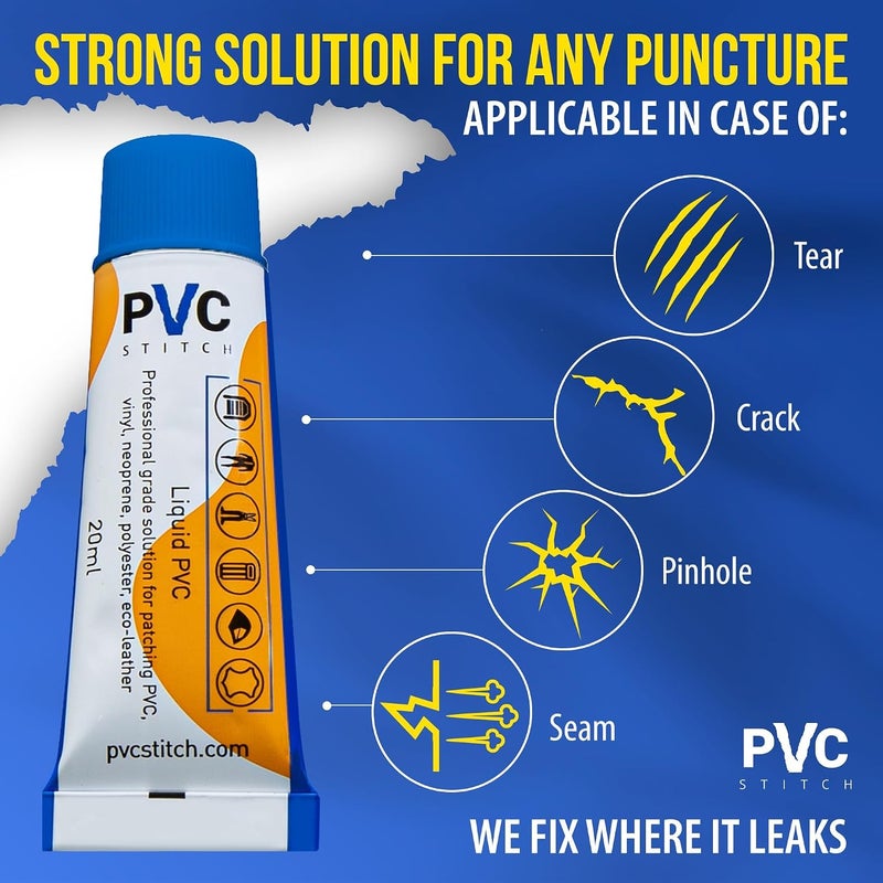 PVC Stitch طقم إصلاح سائل AquaPro الشفاف من pvc stitch | طقم إصلاح مانع للماء جاهز للمياه المالحة للمنتجات القابلة للنفخ من PVC وPU، قوارب الكاياك، المراتب الهوائية - Image 2