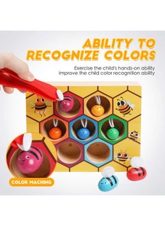 kizh Fine Motor Toys, Clamp Bee To Hive Matching Game Toddler Learning Toys Montessori Wooden Lovely Bee Hive Toys Color Sorting For Baby Early Educational Game Toy For 3 4 5 Years Old Kids  - Image 2