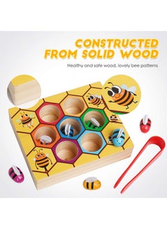 kizh Fine Motor Toys, Clamp Bee To Hive Matching Game Toddler Learning Toys Montessori Wooden Lovely Bee Hive Toys Color Sorting For Baby Early Educational Game Toy For 3 4 5 Years Old Kids  - Image 4