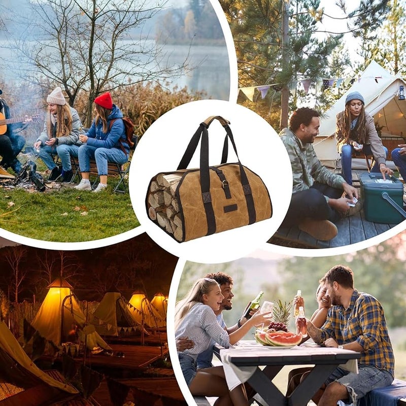حقيبة حاملة للحطب من قماش الكانفاس مقاومة للماء مقاس 38 × 18 بوصة مع مقابض لتخزين التخييم - Image 4