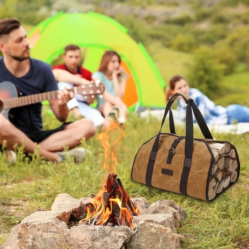 حقيبة حاملة للحطب من قماش الكانفاس مقاومة للماء مقاس 38 × 18 بوصة مع مقابض لتخزين التخييم - Image 5