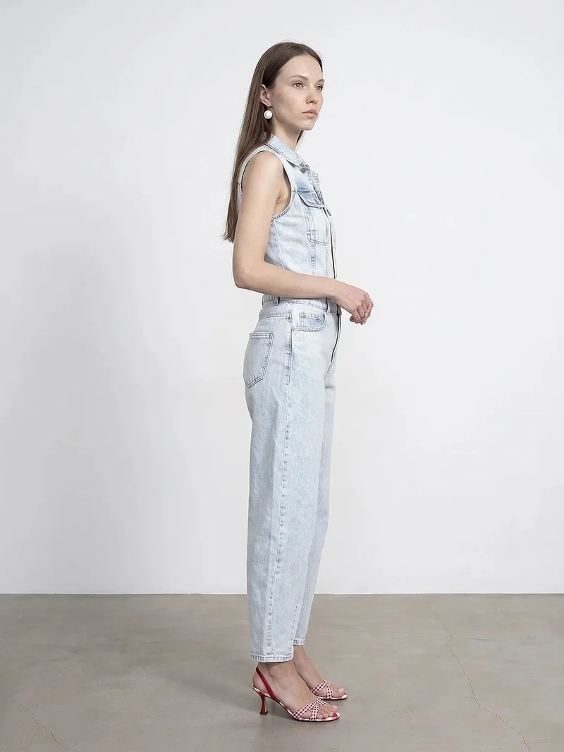 Dilvin Light Blue Denim DILVIN Cotton Denim Straight-Leg Overalls Jumpsuit for Women | Best Price UAE