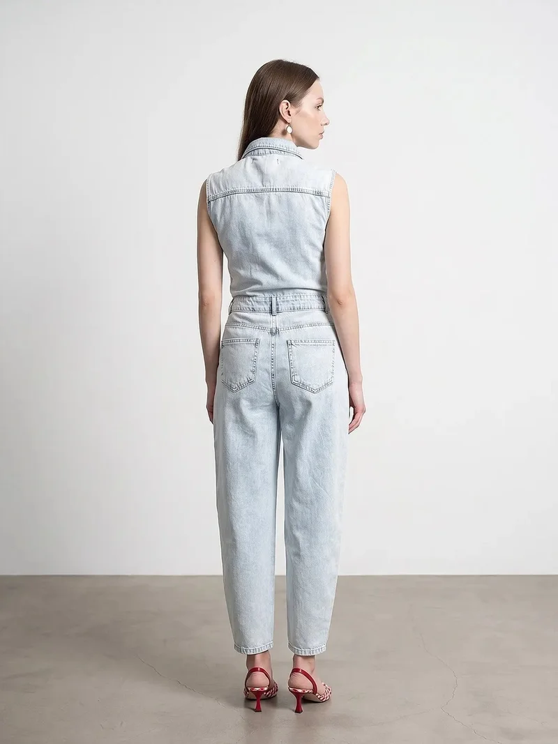 Dilvin Light Blue Denim DILVIN Cotton Denim Straight-Leg Overalls Jumpsuit for Women | Best Price UAE