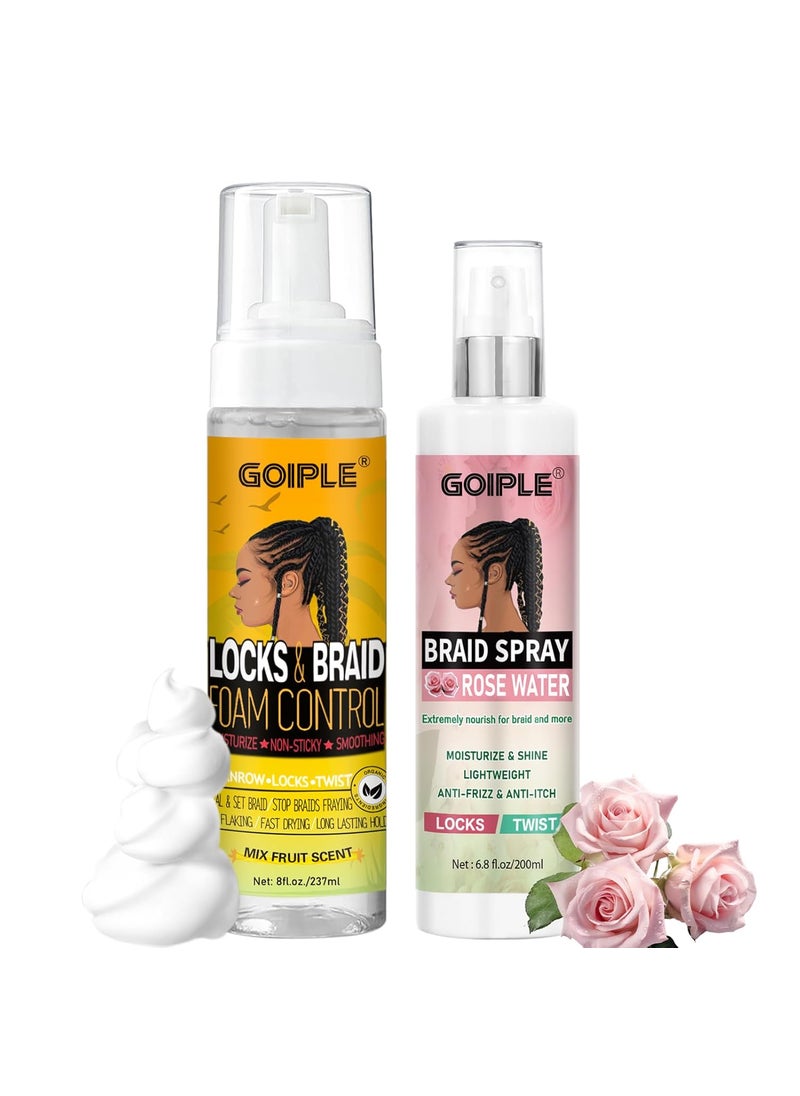 Goiple - Braid Foam Control Mousse for Twist Locs Braids  Lightweight Rose Mint Spray for Dreads Dreadlocks Itchy Scalp 2PCS - Image 1