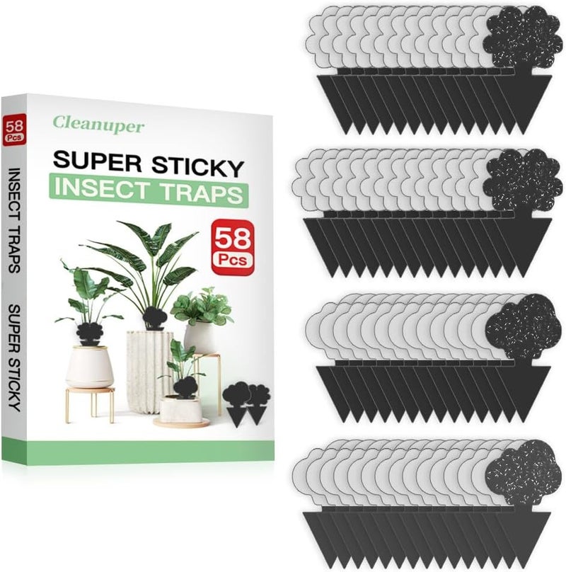 Cleanuper 58 Pcs Black Flying Insect Traps for Plants,Indoors, Outdoors, Kitchen, Yellow Sticky Traps for Fungus Gnat, Fly and Fruit Fly, Flying Insects, Non-Toxic & Odorless, Kid & Pet Safe, Economic Pack - Image 2