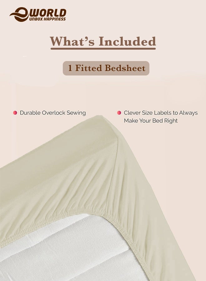 Eworld Cream Microfiber Fitted Bedsheet with Deep Pocket for a Snug Fit, Breathable, Machine Washable for Optimal Protection, Available in King, Queen and Single Sizes, Without Pillow Cover - Image 3