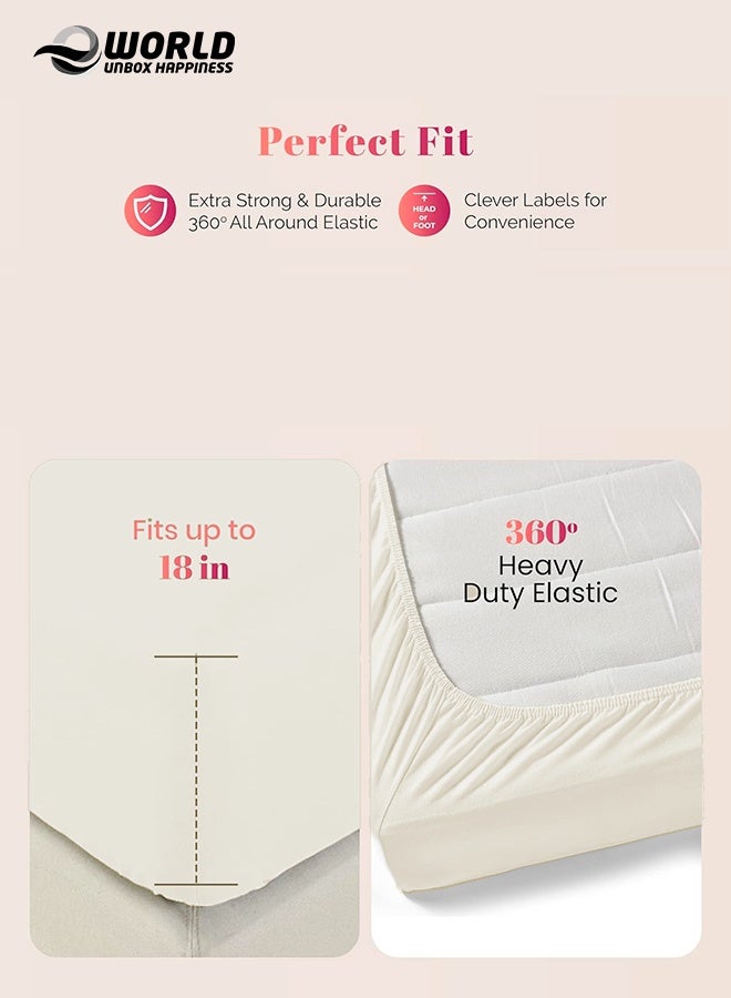 Eworld Cream Microfiber Fitted Bedsheet with Deep Pocket for a Snug Fit, Breathable, Machine Washable for Optimal Protection, Available in King, Queen and Single Sizes, Without Pillow Cover - Image 4