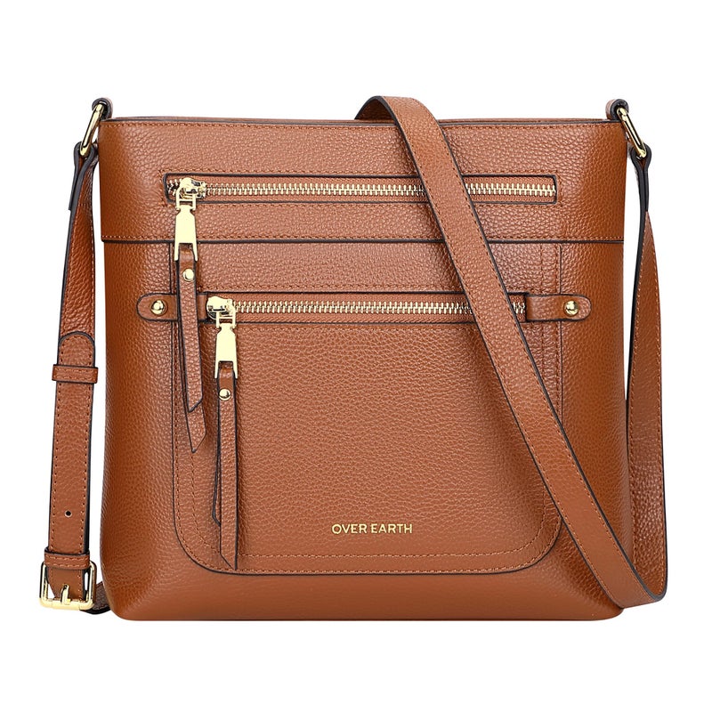 Over Earth Leather Crossbody Bags for Women Medium Shoulder Purse Multi Pocket Shoulder Handbag with Adjustable Strap(O199E Brown) - Image 1