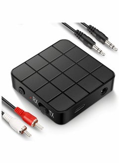 Bluetooth 5.0 Transmitter Receiver, Bluetooth Audio Adapter, 2-in-1 Bluetooth Adapter Mini Portable RCA & 3.5mm AUX Compatible Low Latency HD Sound for TV/Home Stereo System Low Latency (black)