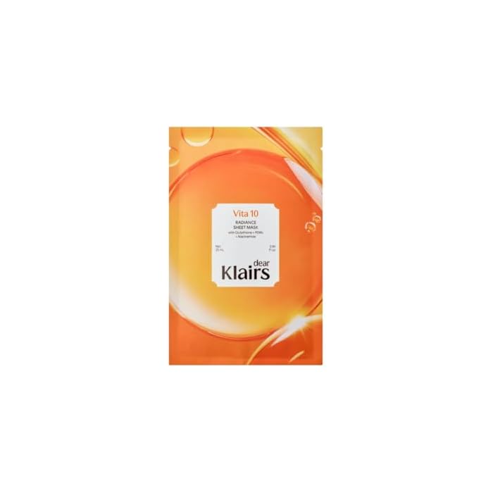 DearKlairs Vita 10 Radiance Sheet Mask – Vitamin-Rich Brightening Facial Mask for Dull, Tired-Looking Skin, Hydrating Daily Essence Sheet for a Glowing, Dewy Look, Korean Skincare, 25mL
